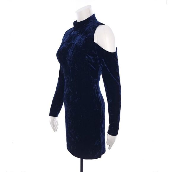 Lulu's A Little Crush Navy Blue Velvet Cold-Shoulder Bodycon Dress Size Small - Picture 6 of 12